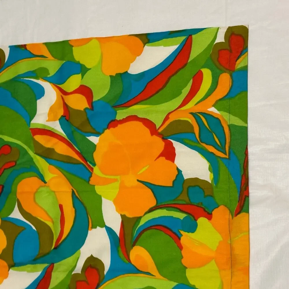 Colorful Floral Window Panels Set of 2 Orange Blue Green 27x40 Handmade Retro